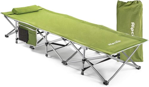 Alpcour Folding Camping Cot – Extra Strong Single Person Small-Collapsing Bed in a Bag w/Pillow for Indoor & Outdoor Use – Deluxe Comfortable Extra Heavy Duty Design Holds Adults & Kids Up to 440 Lbs