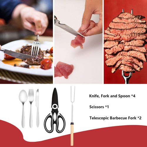 AOFUXTI Camping Cooking Utensils Set - Camping Kitchen Equipment, Compact and Portable Camper Accessories, Perfect for Travel, Picnic, RV, Camping, BBQ, Party (27pcs-Black)