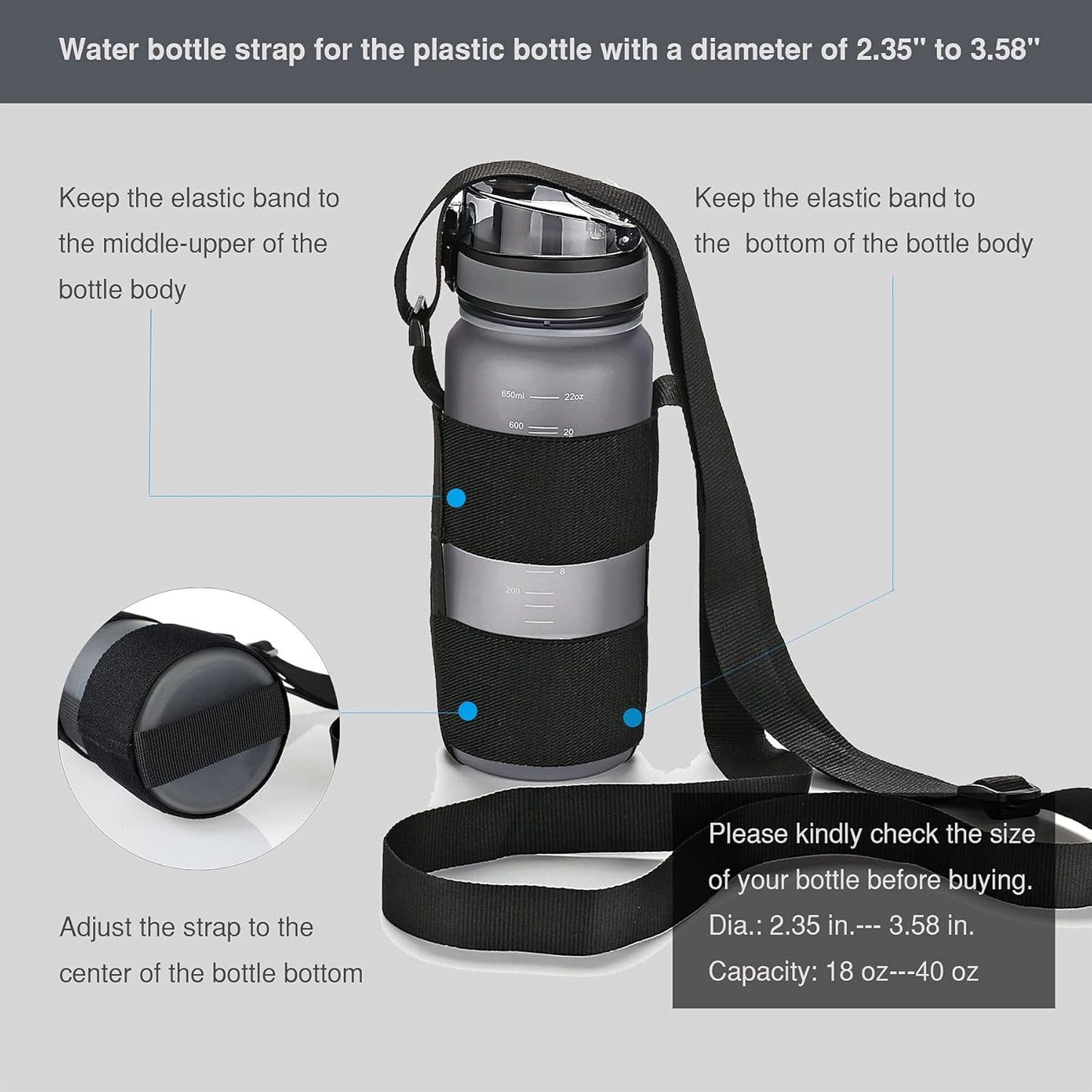 Water Bottle Carrier with Adjustable Shoulder Strap,Universal Bottle Sling,Perfect for Daily Walking Biking Hiking Travel (Exclude Bottle)