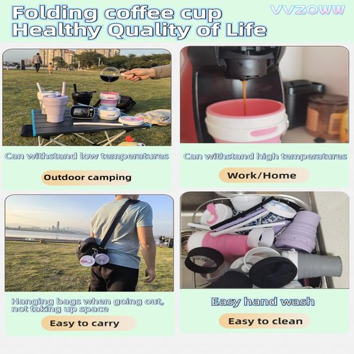 Blue 15OZ/450ML Silicone Foldable Travel Cup Car Coffee Cup Backpack with Lid Hot and Cold Coffee Cups with Straw Leak proof Reusable Suitable for Travel Camping Hiking Work Portable Coffee Cups
