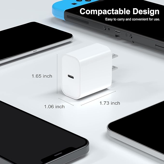 LCGENS USB C Wall Charger, 2-Pack 20W Fast Charger Block, Type C PD Power Delivery Charging Block Plug for iPhone 11/12/13/14/15/16/Pro Max, XS/XR/X, iPad Pro, AirPods Pro, AirPods4，watch10 ultra2