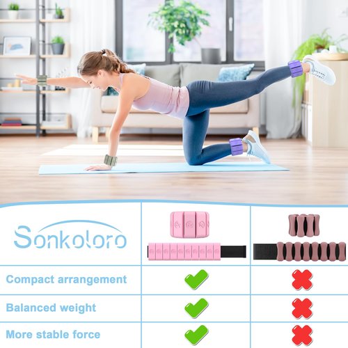 Sonkoloro Adjustable Wrist Weights for Women Men, Leg Weights for Women 0.75lb-1lb Each for Walking, Yoga, Dance, Barre, Gym (Blush, 2LB(2 Pcs))
