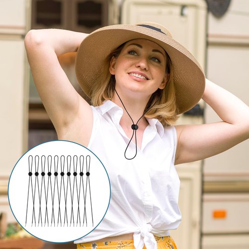 10 Pcs Flexible Hat Chin Cord, Adjustable Hat Strap Clips Elastic Hats Removable Chin Cord Anti-Lost Cap Strap Clips Fastener for Golfing Boating Fishing Hat Outdoor(Black)