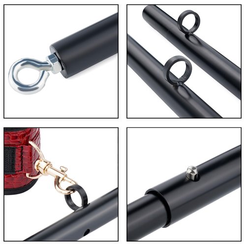 Spreader Bar Heavy Duty Stainless Steel Expandable Black Bar Home Gym with 4pcs Furry Crocodile Pattern Red Adjustable Strap,Sports Aid Training Fitness Gear Pilates Aid Kit,Indoor Yoga Set