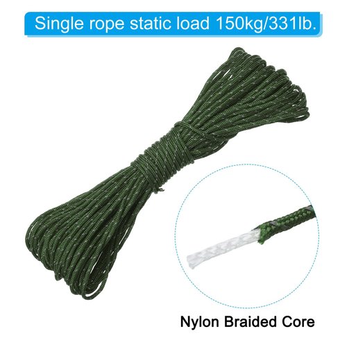 PATIKIL 65 Feet Reflective Guyline Camping Paracord, 3mm Tent Cord Guyline Rope Nylon Paracord Rope for Camping Tent Tarp Hiking Green (20M)