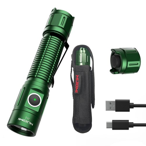 MIJOMI J81G Tactical Rechargeable Flashlight with Holster, 1300 Lumen Super Bright IP68 Waterproof Dual Button Flashlight for Tactical Games Outdoor
