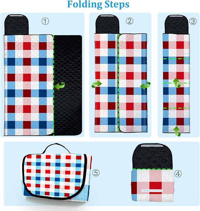 Portable Waterproof Picnic Blanket,Picnic Blankets Extra Large Outdoor 80"x80", Machine Washable, Extra Large Picnic Mat for Grass Concert, Park, Lawn,Travel,Light Blue Pink Gingham