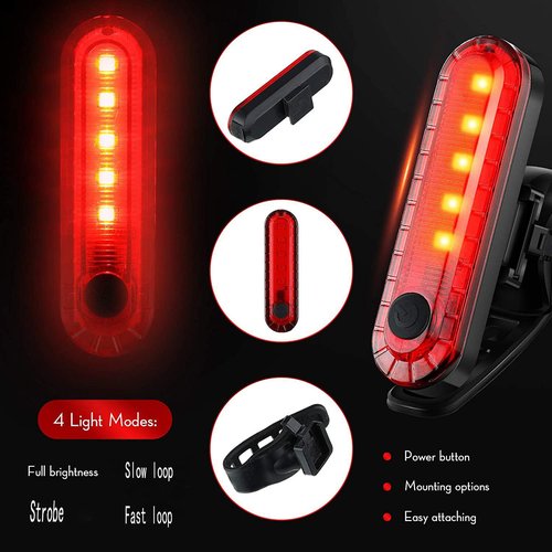 Hilngav 4 Pack Bike Tail Light, Bicycle Rear Light USB-C Rechargeable LED Cycling Safety Flashlight with 4 Light Mode for Road Mountain Night Riding & Adults Men Women, Reflectors Accessories