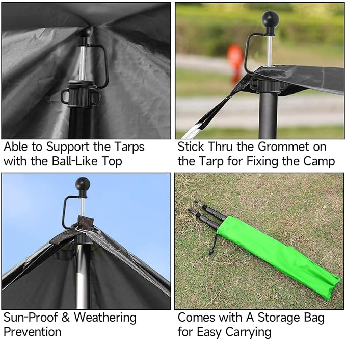 SANLIKE Tent Poles for Tarp, 98 in Tarp Poles Set of 2, Tent Poles Replacement, Telescoping Pole, Canopy Poles, Camping Poles for Rooftop Tents, Trekking Pole Tent for Rain Fly, Camper, Awning – Gray