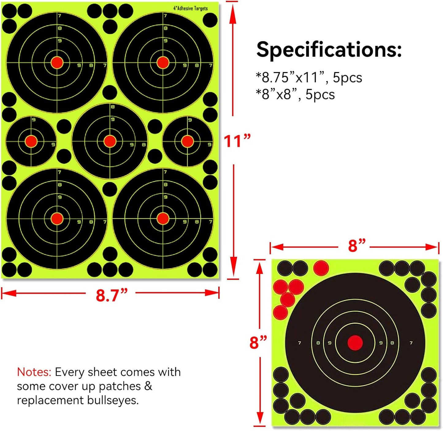Splatter Shooting Targets Stickers, 20PCS & 4 Styles Adhesive Reactive Target Paper with Yellow Splatter Impact for BB Pellet Airsoft Guns Silhouette Targets Bull's-Eye Target