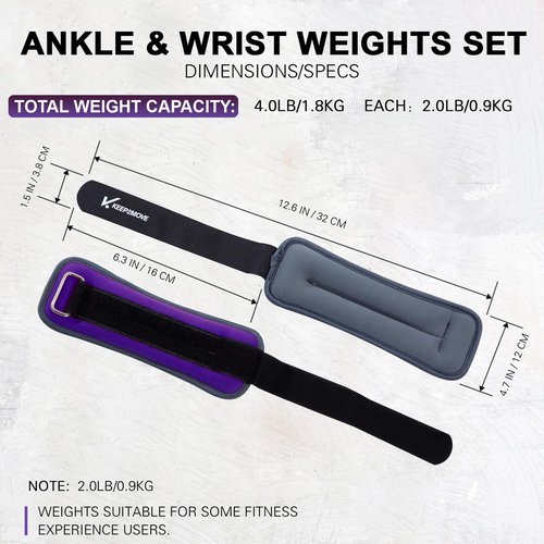 KEEP2MOVE Ankle Weights for Men Women Kids 1 Pair 2Lbs Each, Rectangular Strength Training Wrist Weights with Adjustable Strap for Walking, Running, Pilates, Yoga, Dance, Aerobics, Cardio Exercises