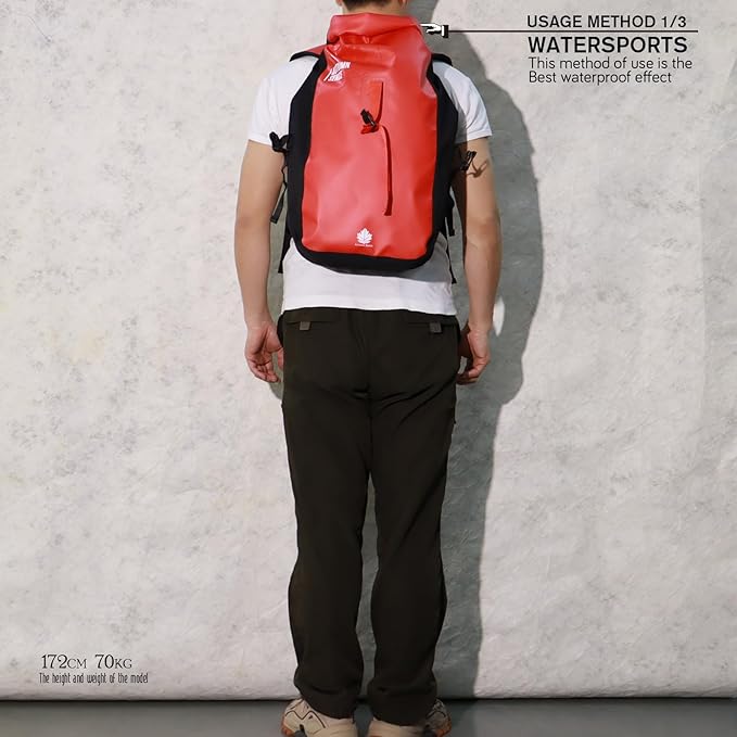 Dry Bags Waterproof Backpack, Waterproof backpack for boating,Floating,hiking, camping and other outdoor activities 25L.(Red)