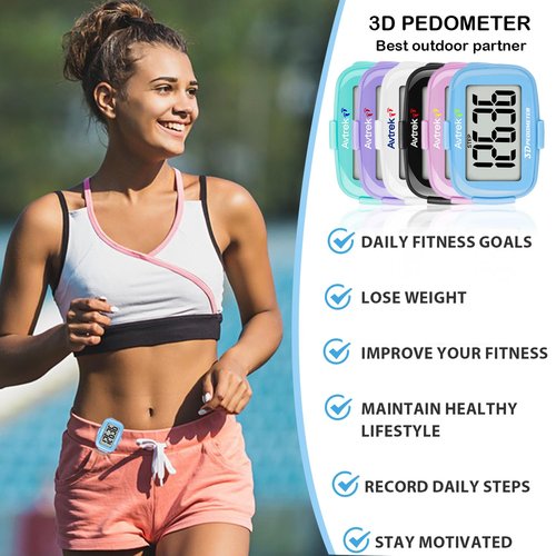 AVTREK 3D Pedometer Clip On-Step Counter for Walking-No App No Phone-LED Backlight-Accurate Step Tracker Clip for Women,Men,Senior(Green)