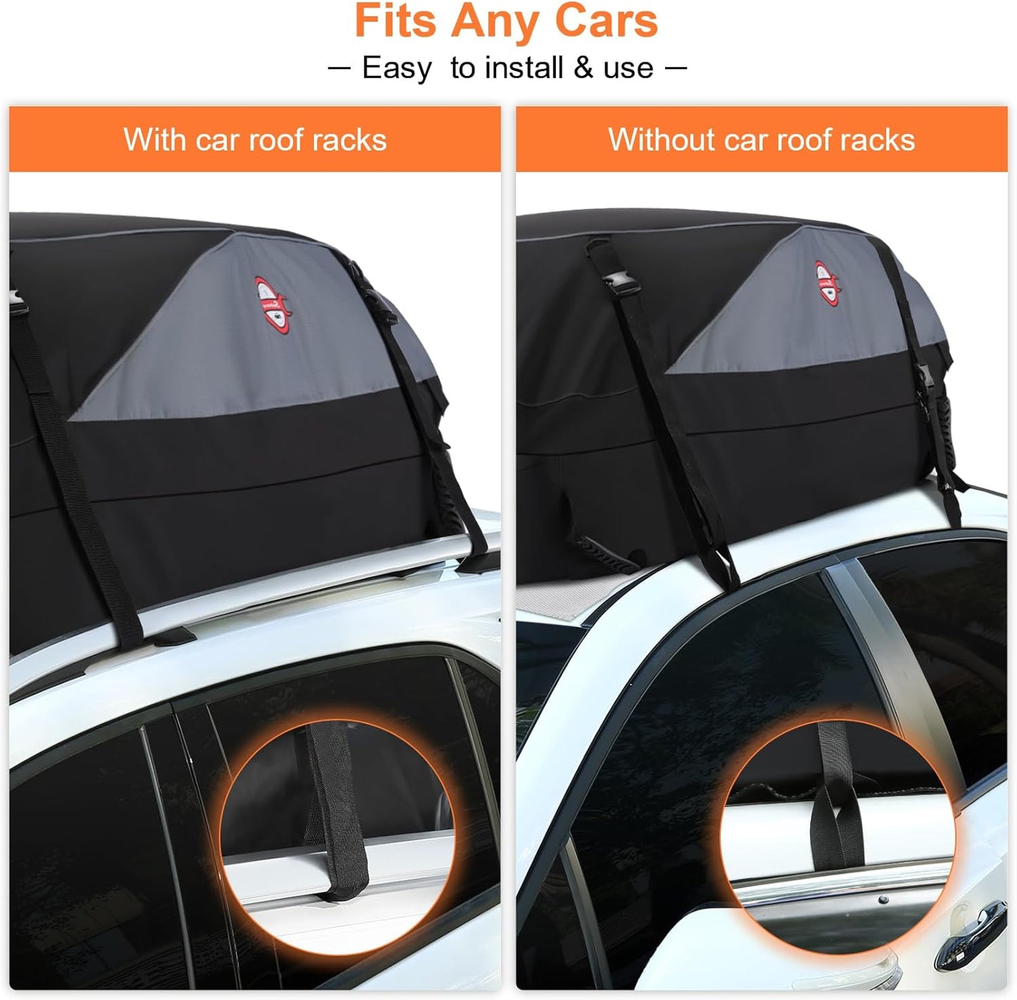 Sailnovo Car Rooftop Cargo Carrier Roof Bag, 20 Cubic feet Waterproof Roof Cargo Carrier fit car with/Without Luggage Rack - Vehicle Soft Shell Roof Cargo Box with Tie-Down Strap, Safety Hook
