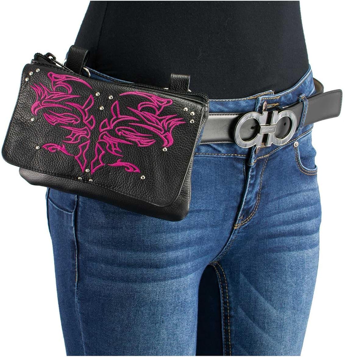 Milwaukee Leather MP8852 Women's Black Leather Multi Pocket Belt Bag