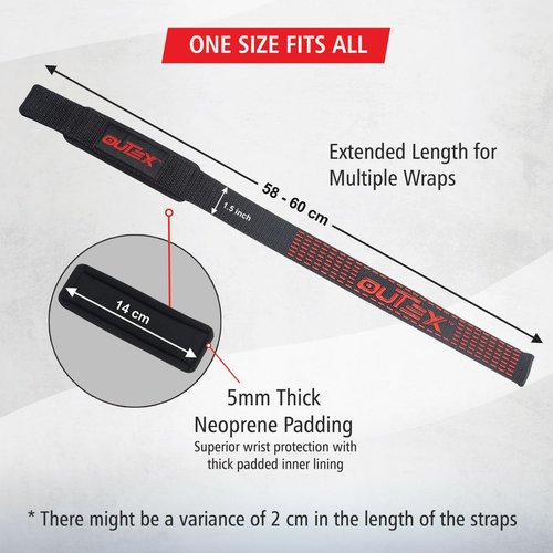 Outex Lifting Wrist Straps for Weightlifting, Gym, Powerlifting, Deadlifts, Bodybuilding, Workout, Strength Training - Premium Cotton with Neoprene Pad (Black-Red Silicone)