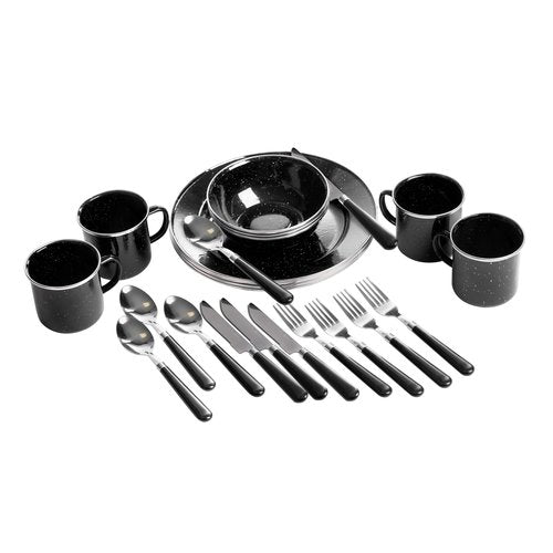 Stansport Deluxe 24-Piece Enamel Tableware Set - Black