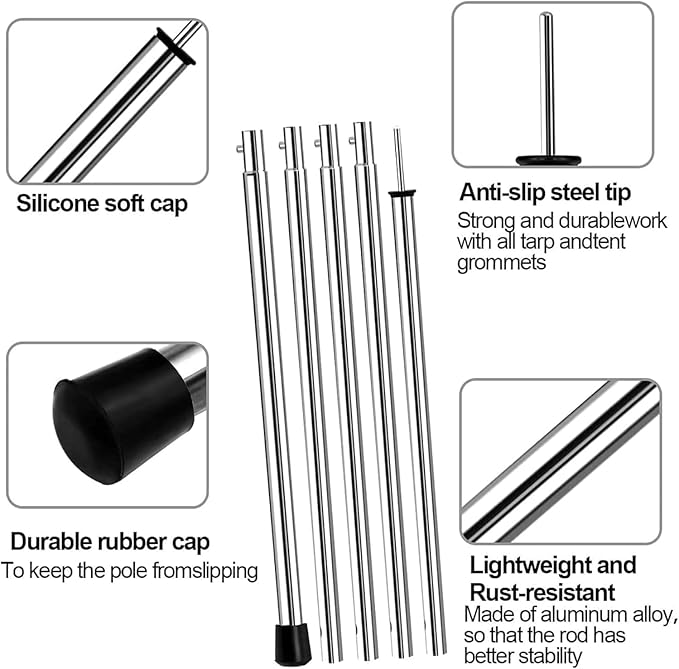 SAN LIKE Camping Tent Tarp Poles Set for Canopy Awning Shelter Backpacking Hiking - Telescopic Adjustable Length Tent Sunshade Support Stick Rods (Adjustable Length - Steel 2packs)
