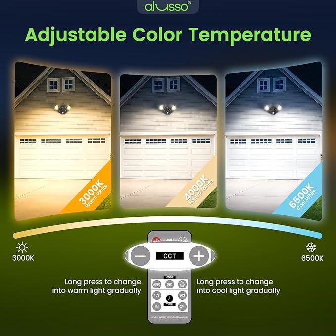 ALUSSO® LED Security Lights Motion Sensor, 25W 2000LM Flood Lights Outdoor Motion Sensor with Remote, Dimmable Brightness 3000K-6500K CCT IP65 Security Light ETL Listed for House Garage Yard, 2 Pack