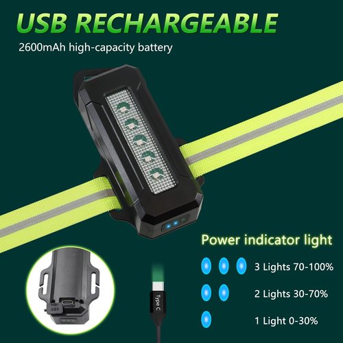 Running Lights for Runners - True 800 Lumen LED Chest Light, Night Running, Adjustable Beam, Yellow Reflective Gear, 4-8h USE TIME