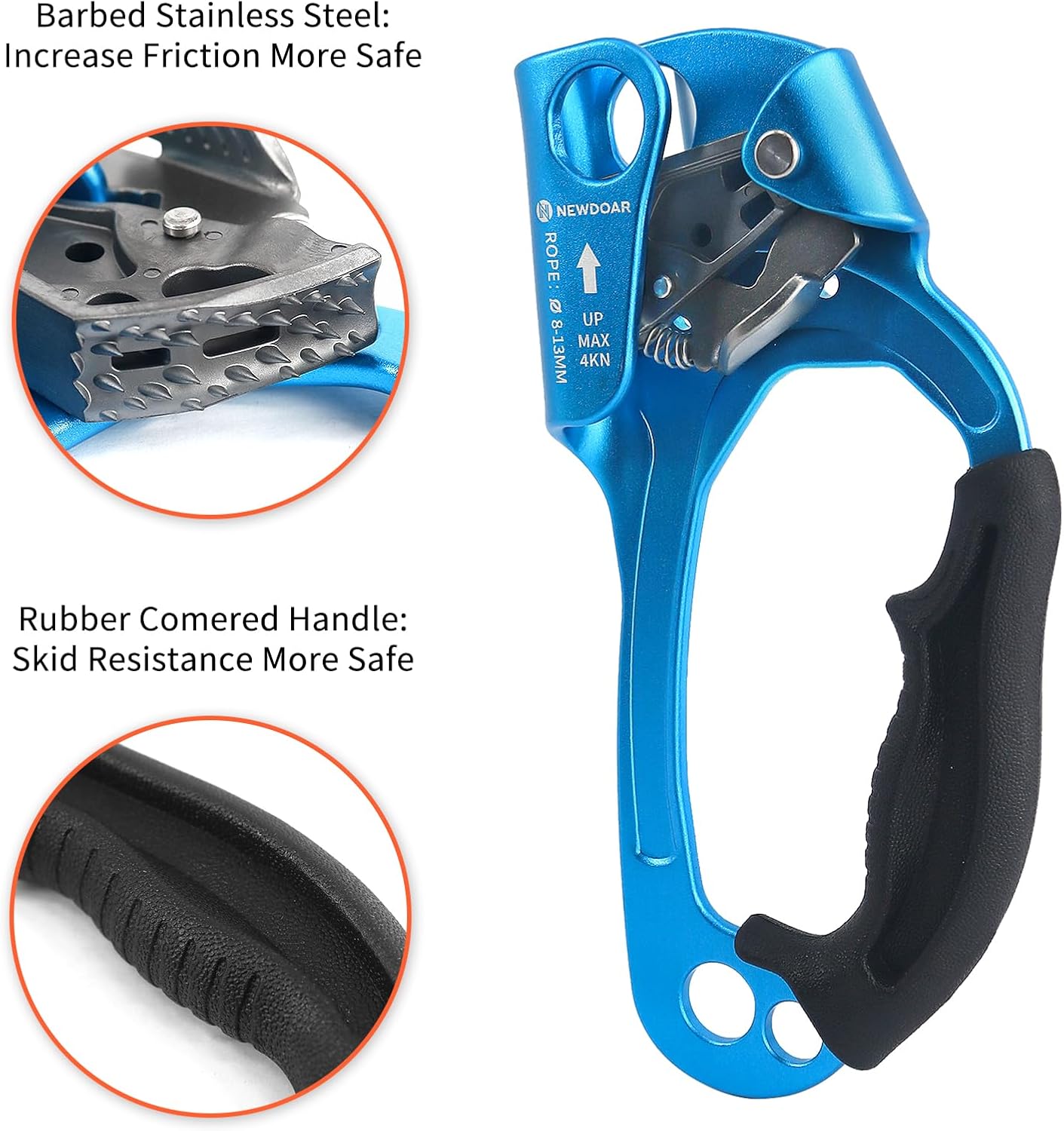 NewDoar UIAA & CE Certified Hand Ascender Rock Climbing Tree Arborist Rappelling Gear Equipment Rope Clamp for 8~13MM Rope