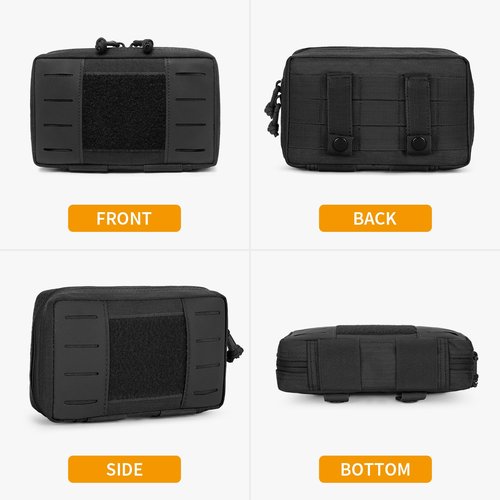 CamGo Tactical Molle Admin Pouch Military EDC Utility Bag Horizontal Modular Pouches with Removable Inner Accessory Pockets (Black)