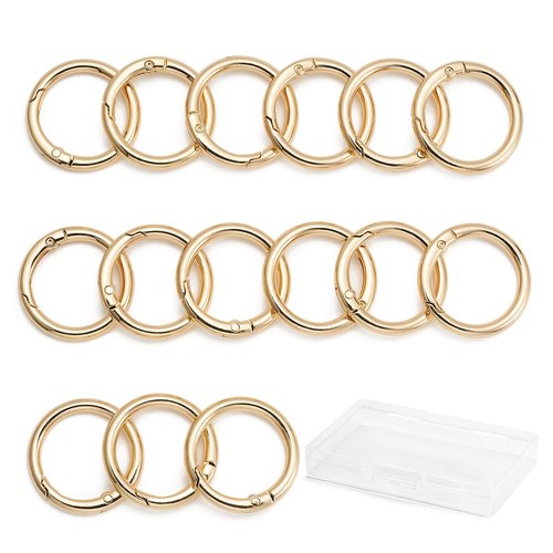 DEVPSISR 15pcs Trigger Spring O Rings Round,Metal Keychain Ring Round Carabiner Clips for Keyrings Buckle, Bags,Purses (Gold, 1 inch)(Gold,1 1/2 inch)