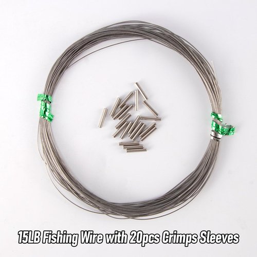 Alwonder 32.8ft Fishing Wire Fishing Leader Line with 20pcs Crimps Sleeves 15LB, Nylon Coated 1x7 Stainless Steel Leader Wire Freshwater Saltwater for Pike, Billfish, Bluefish, Muskie, Wahoo