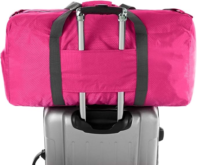 Dimayar Travel Duffle Bag for Men Women - Foldable Duffel Bag with Shoes Compartment - Overnight Bags Waterproof & Tear Resistant(85L,Fuchsine)