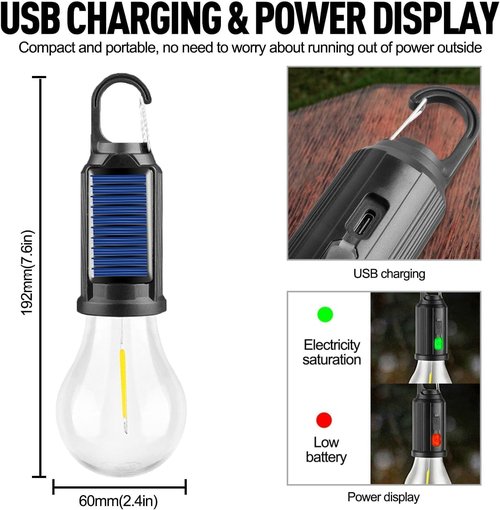 MODOAO Led Tent Lights 5 Pack Camping Lantern USB Rechargeable Solar Tent Lights,Outdoor Hanging Light Bulbs with Clip Hook 3 Mode Lighting Warm White