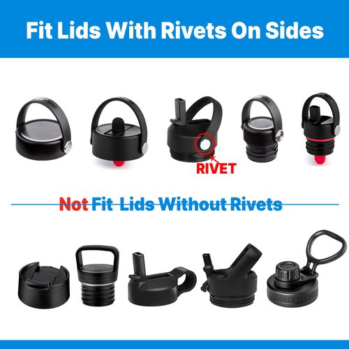Bluwing Handles for Hydro Flask Lids, Paracord Handle Replaces Flex Strap on Wide and Standard Mouth Water Bottle Lids Caps, BPA-Free, 2Pack (Black-2Pcs)