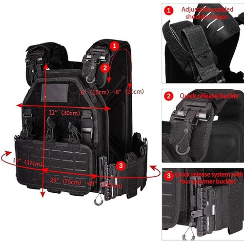 PIKEON Tactical Vest for Men Quick Release Adjustable Airsoft Vest Laser-Cutting Modular Lightweight Vest (Black)