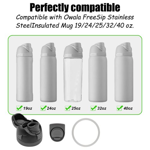 Lelucermaire Replacement Stopper and Bottle Seal Ring Compatible with Owala FreeSip 19/24/32/40oz Water Bottle Top Lid Seal Silicone Stopper Gasket Accessories (1Pcs White O Ring & 1Pcs Grey Stopper