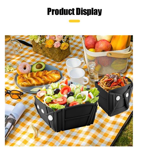RoseFlower Collapsible Bowl, Portable Customizable Shapes Silicone Collapsible Bowls for Camping, Foldable into a Bowl, Plate, or Cup, Space Saving, Camping, RVs Essentials (Black)