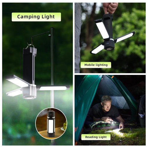 Foldable Camping Lights Rechargeable, 3000mAh PowerBank, 1500 LM Portable Flashlight, 5 Modes LED Tent Lights for Camping,Essential Waterproof Camping Light for Hiking, Camping Essentials