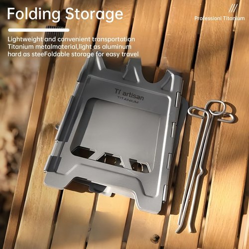 Ti artisan Titanium Wood Burning Stove Foldable Camping Backpacking Stove Portable Wood Alcohol Stove for Outdoor Camping Picnic BBQ
