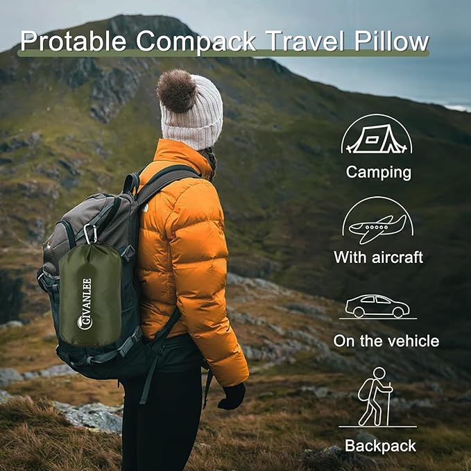 Small Camping Pillow for Sleeping,Filled with Shredded Memory Foam,Travel Pillow Compact & Packable with Storage Bag,Soft Cover,Portable Small Pillow for Camp Gear & Accessories