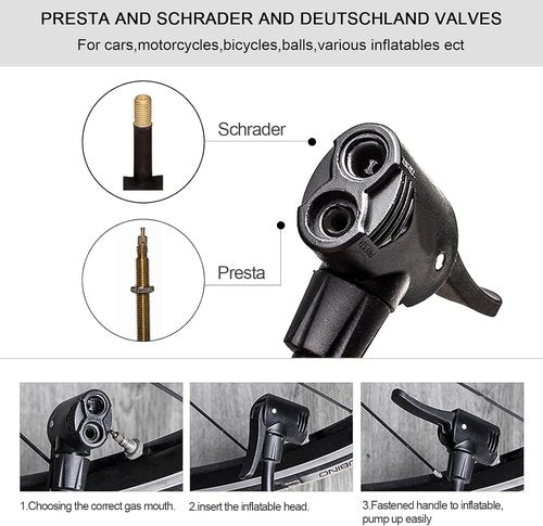 Double Cylinder Barrel Bike Foot Pump,160PSI Aluminum Body Floor Air Pump with Precisional Accurate Pressure Gauge Smart Valve Head for Presta Schrader & Deutschland Valve Bicycle Tire Pumps