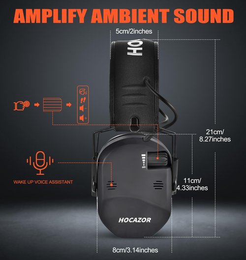 Hocazor Electronic Shooting Ear Protection Muffs for Hunting, 23dB NRR, 6X Sound Amplication Noise Cancelling Headset, Black