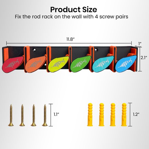 Pristis 2pcs Fishing Rod Racks, Fishing Rod Holders 6-12 Rods or Combos, Wall Mounted Fishing Rod Hanger for Garage, Can be Installed Vertically or Horizontally, Fit Most Rods of Diameter 2-24mm