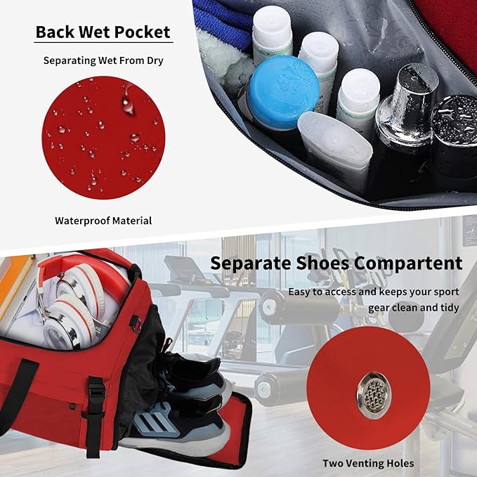 Eackrola Large Sports Gym Bag, Travel Duffel bag with Wet Pocket & Shoes Compartment for men women, 65L, Lightweight