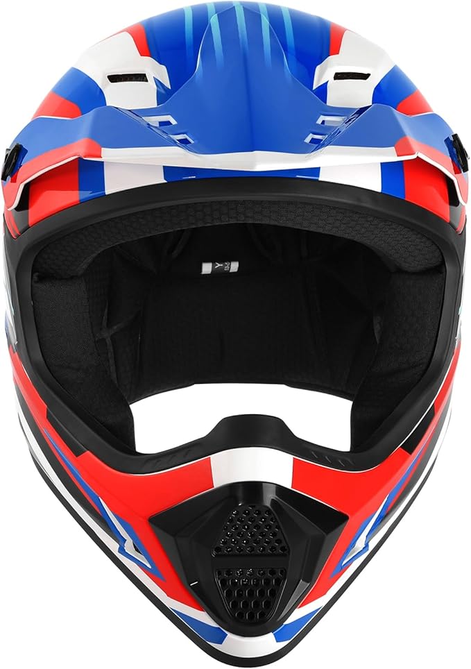 TCT-MOTORPARTS DOT Youth Kids Motocross ATV Full Face Helmets for Offroad Street Dirt Bike Go-Kart BMX MX Blue X-Large
