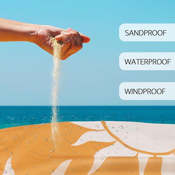 Large Beach Blanket Waterproof Sandproof, 78''×86'' Beach Mat Sand Free for 2-4 Adult with Stakes and Pocket, Foldable Picnic Blankets for Outdoor, Camping Hiking, Vacation Essentials-Boho Sun Rise