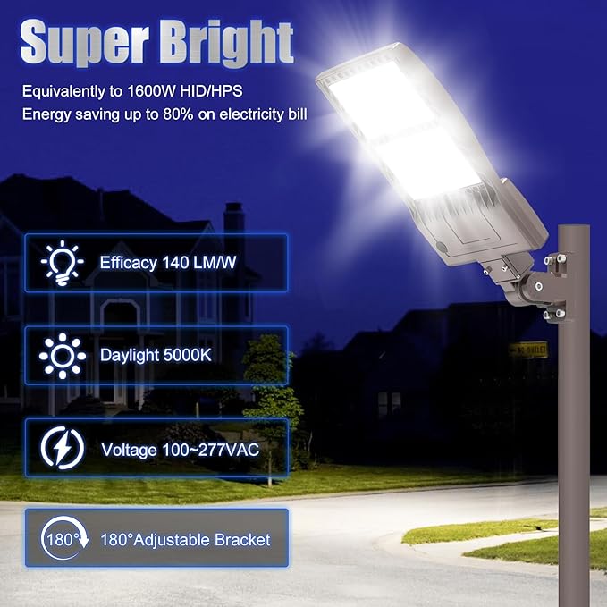 BBESTLED 400W LED Parking Lot Light Dusk to Dawn Outdoor Lighting Arm Mount 56000LM IP65 UL & DLC Commercial Light for Street Stadium Tennis Court 5000K (100-277VAC Input), LED Shoebox Light