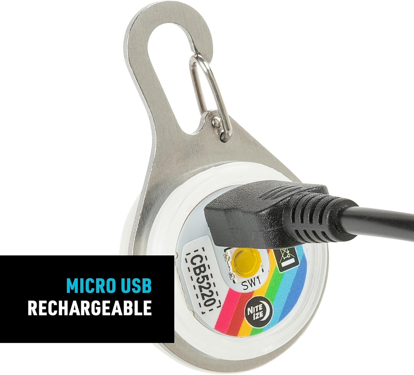 Nite Ize SpotLit XL Rechargeable Carabiner Light - Carabiner Keychain Clip with LED Light - Clip Color-Changing Light for Collars or Keys - Disc-O Select