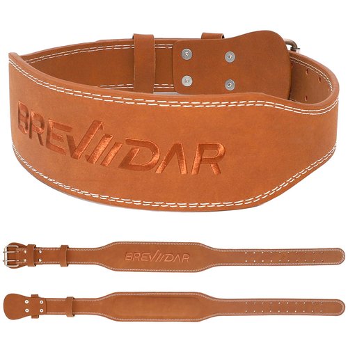 Leather Weight Lifting Belt, Weightlifting Belt for Men & Women, 4'' Wide Padded Lumbar Back Support, 10 Adjustable Holes, Gym Fitness Belt, Squat Belt, Deadlift Belt, BREWIDAR Workout Belt for Powerlifting with Carry Bag