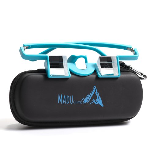 Madu Climb - Belay Glasses for Rock & Sport Climbing – Lightweight Prism Glasses for Neck Relief & Clear Belaying with Hard Case (Electric Blue)