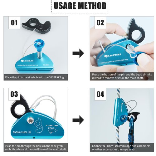 SEPEAK 15kN Detachable Rope Grab Ascender, Flip Line Adjuster,Grip Clamp,Fall Protection Belay Device for Rock Climbing,Tree Arborist,Climbing Rescue Caving, Mountaineering/Fit for 11~13 MM Rope/Blue