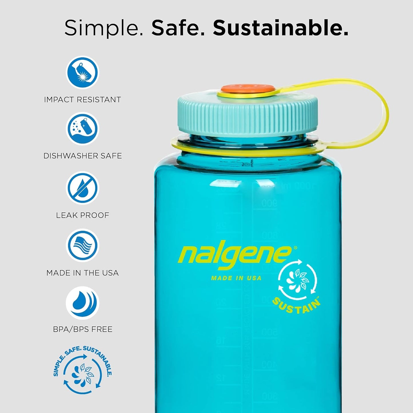 Nalgene Wide Mouth Bottle, 32 oz, Cerulean