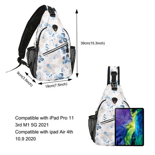 MOSISO Crossbody Sling Backpack, Portable Travel Hiking Daypack Chest Sling Bag Casual Daypack One Strap Chest Backpack for Women Men Outdoor Hiking Travel, Smudged Floral